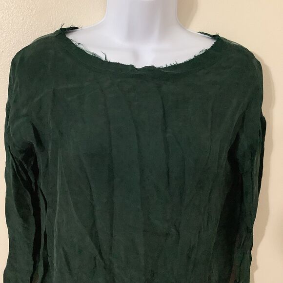 BB Dakota Dark Green Oversized Lagenlook Distressed Artsy Goblincore Blouse XS - Picture 2 of 8